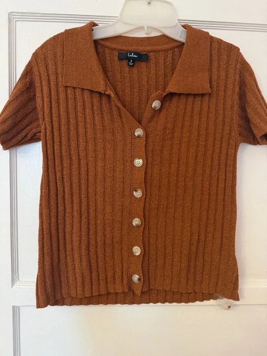 Lulu's Rust-Colored Ribbed Knit Top - Picture 4 of 5